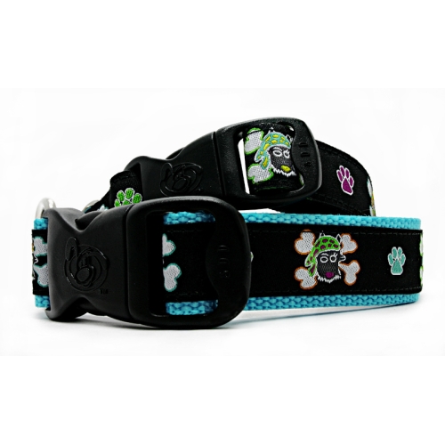 Black Schnauzer Dog Skull & Bones Dog Collar