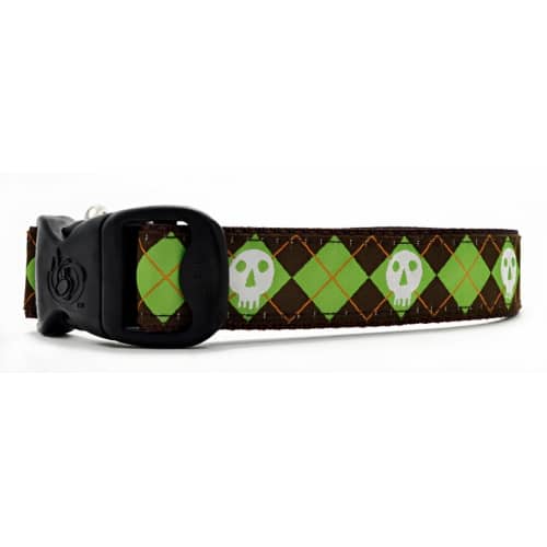 Lime + Brown Argyle Skull Dog Collar